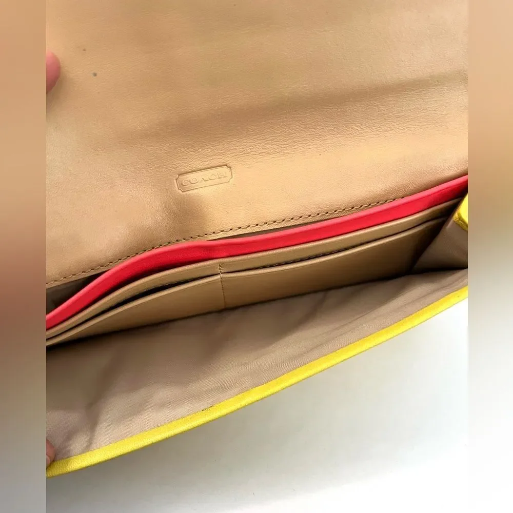 Coach Chartreuse Leather Long Slim Wallet with Silver Logo